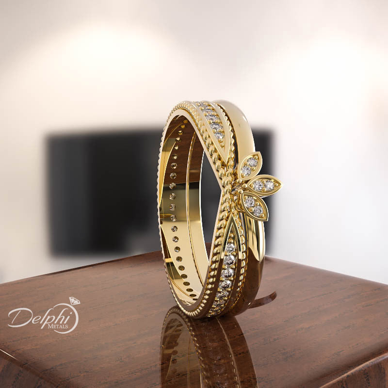 0.36ct Diamond Maple Inspired Gold Bridal Set - 02US55
