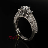 0.52ct Diamond 3 Stones Gold Engagement Ring - 02US62
