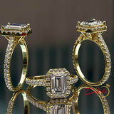 2.24ct Emerald Cut Diamond Halo Gold Engagement Ring - 02US64