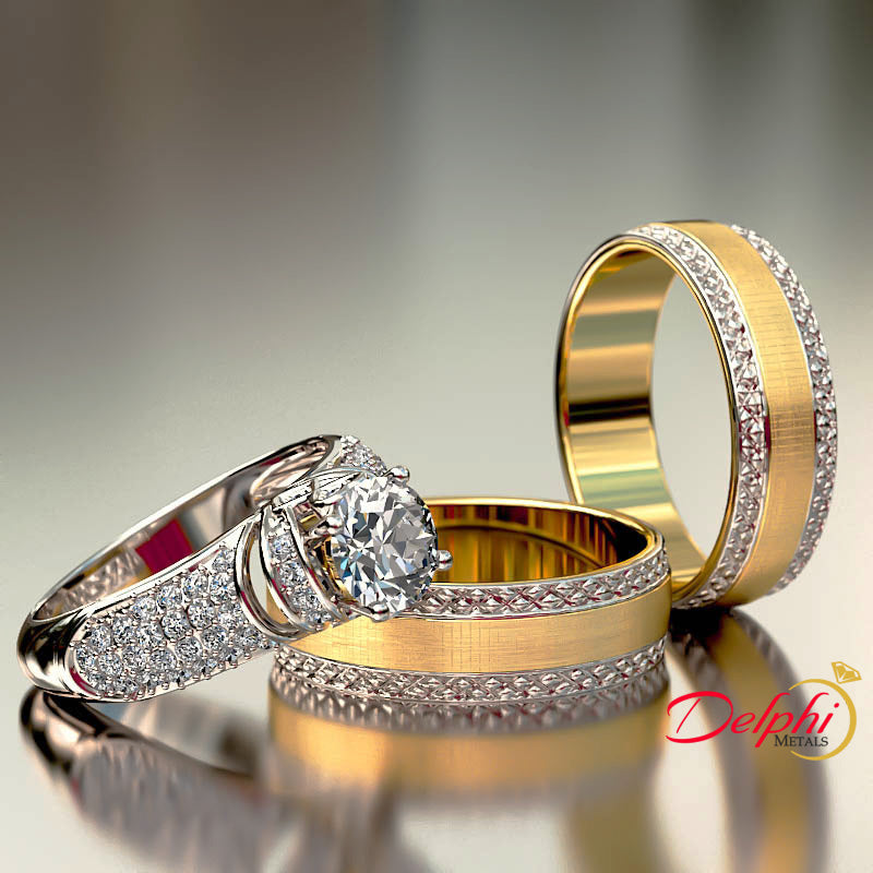 1.53ct Gold Complete Two tone Satin Gold Complete Wedding Set - 02US68