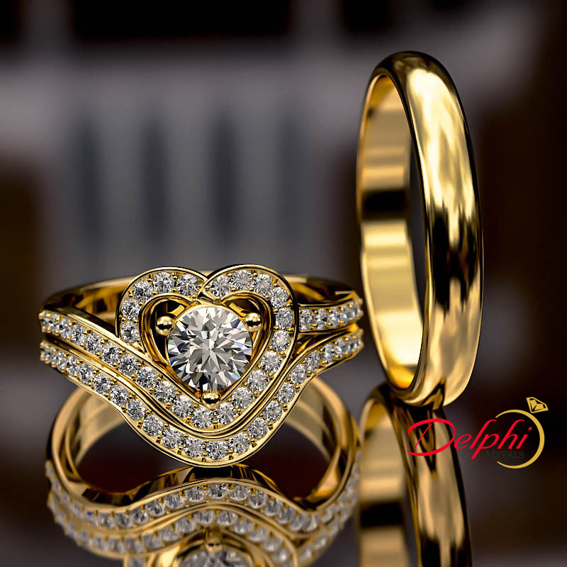 0.95ct Round Diamond Gold Heart Shape Complete Trio Set - 02US69