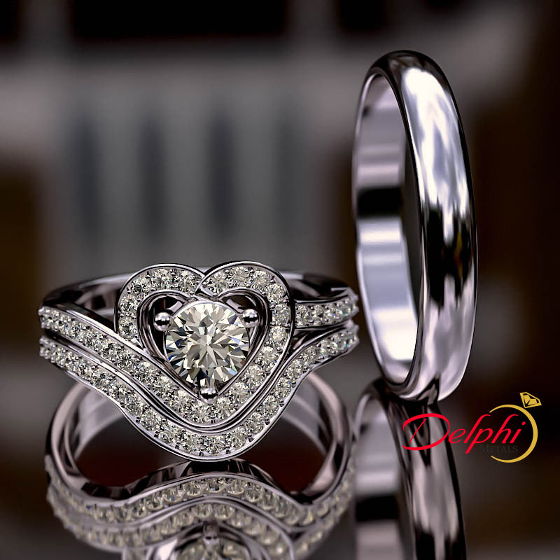 0.95ct Round Diamond Gold Heart Shape Complete Trio Set - 02US69