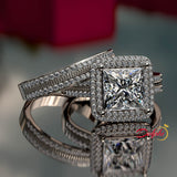 3.93ct Princess Cut Diamond Double Halo Gold Bridal Set - 02US87
