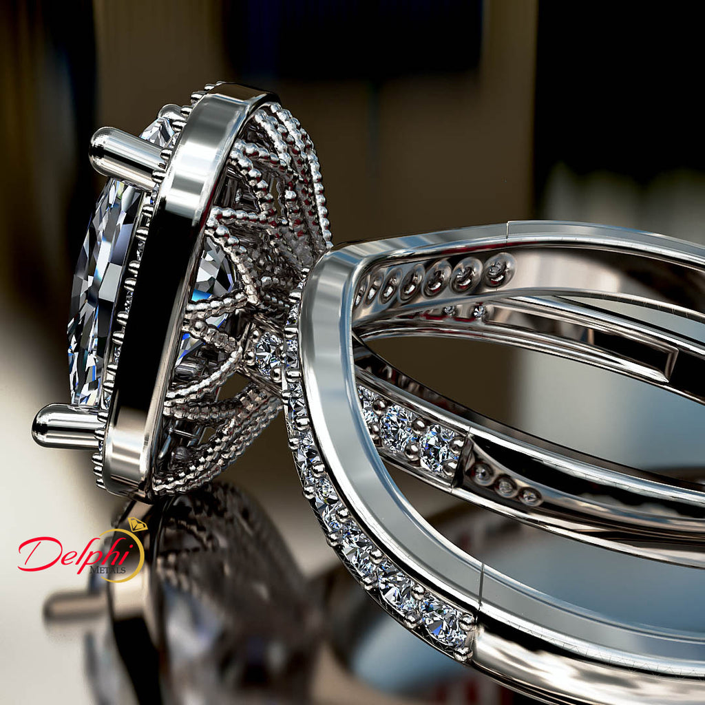 4.4ct Elongated Cushion Cut Diamond Gold Engagement Ring - 02US99