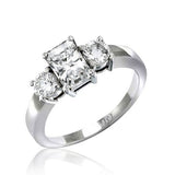 Sterling Silver 1.5 ct Emerald Cut CZ Three Stone Engagement Ring