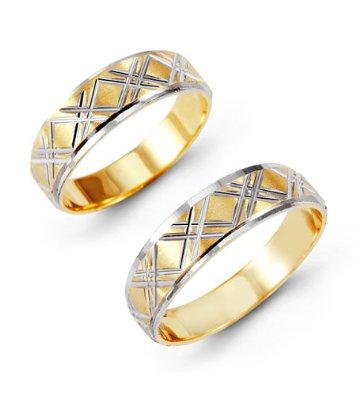 Solid 14k White Yellow Gold  Wedding Band Set - 03BB02