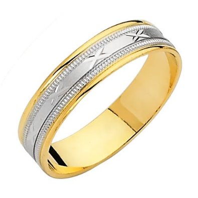 14K Yellow and White Two Tone Gold Satin Wedding Band - 03BB03