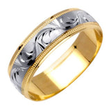Men's 14k Two-tone Gold White Swirl in Satin Wedding Band - 03BB04