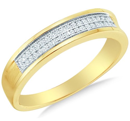 10K Yellow and White Two Tone Gold Diamond MENS Wedding Band - 03BB06