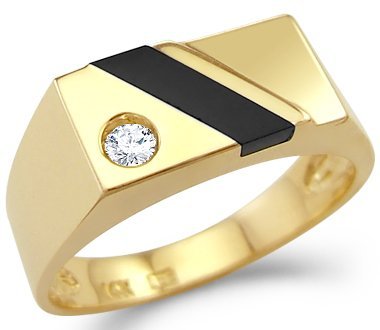 14k Yellow Gold Mens Onyx CZ Cubic Zirconia Ring