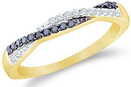 14k Yellow OR White Gold Cross Over Black and White Diamond Engagement Ring