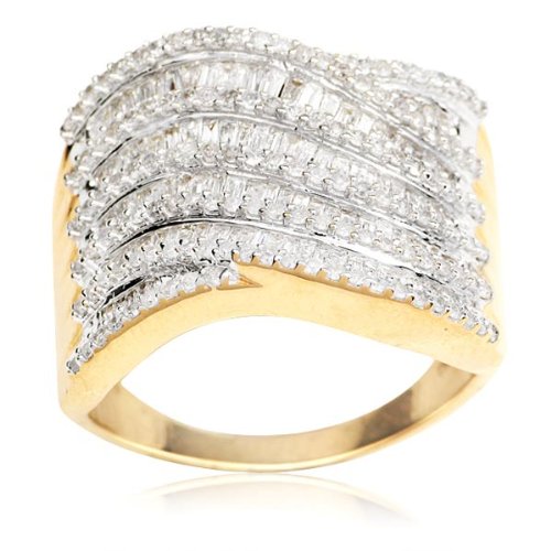 14k Yellow Gold  Diamond Multiple Row Wide Band
