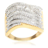14k Yellow Gold  Diamond Multiple Row Wide Band