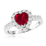 White Gold Heart-Shaped Created Ruby and Round Created White Sapphire Heart Ring - 03RB01