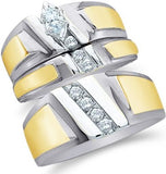 14k White and Yellow 2 Two Tone Gold Mens and Ladies Wedding Set - 03RG20