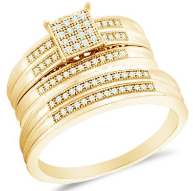 10k White OR Yellow Gold Diamond Micro Pave Mens And Ladies Wedding Set - 03RG24