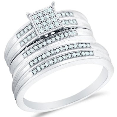 10k White OR Yellow Gold Diamond Micro Pave Mens And Ladies Wedding Set - 03RG24