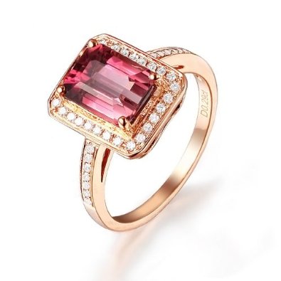 Pink Tourmaline (VVS-Color), 0.27ct Diamond (VS/H), 14k Rose Gold Ring - 03RG35