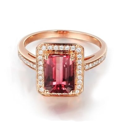 Pink Tourmaline (VVS-Color), 0.27ct Diamond (VS/H), 14k Rose Gold Ring - 03RG35