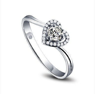 Heart!diamond Engagement Bridal Ring, 0.25ct Solitaire Diamond With 0.03ct Accent Diamonds (SI Clarity, I-J Color), 18k White Gold Wedding Ring - 03RG37