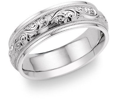 18K White Gold Paisley Design Wedding Band - 03RG41