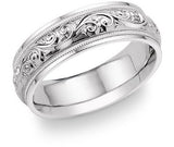 18K White Gold Paisley Design Wedding Band - 03RG41