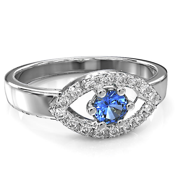 White Gold Diamond and Blue Sapphire Engagement Ring - 03SH05