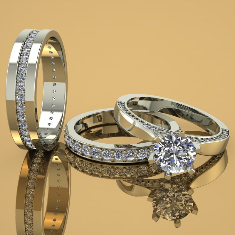 2.5ct Brilliant Cut Diamond Gold Complete Wedding Set - 03US06B