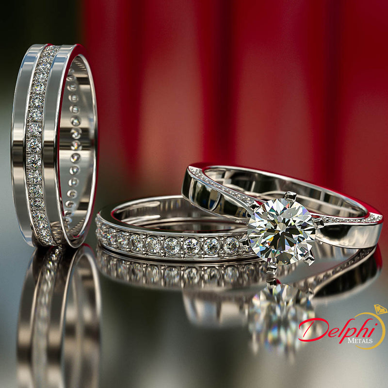 2.5ct Brilliant Cut Diamond Gold Complete Wedding Set - 03US06B