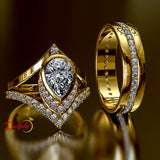 2.93ct Pear Diamond Gold Complete Wedding Set - 03US07