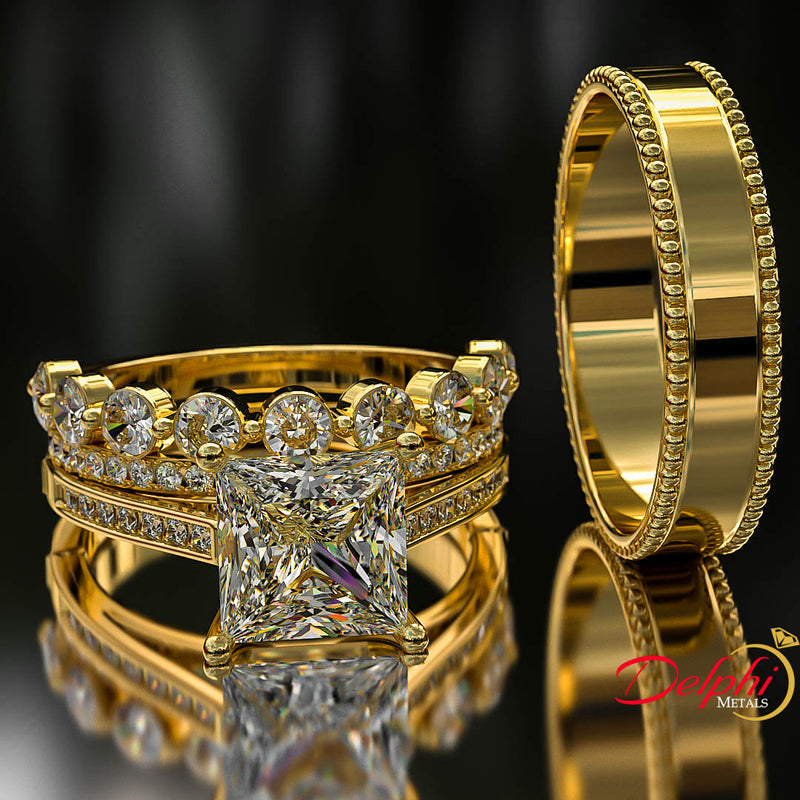 3.4ct Princess Cut Diamond Gold Complete Wedding Set - 03US42