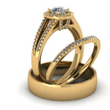 0.77ct Brilliant Cut Split Shank Gold Halo Complete Wedding Set - 03US89