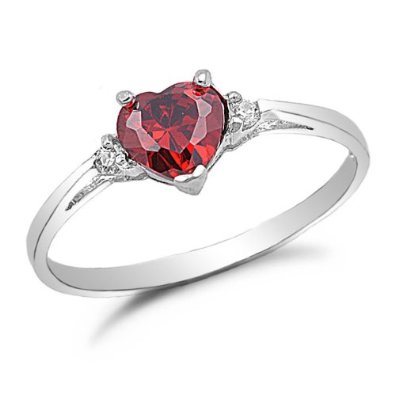 Sterling Silver Ruby Cz Engagement Ring - 04AB02
