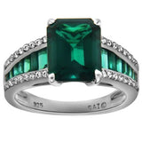 Sterling Silver Created Emerald and Created White Sapphire Octagon Ring - 04AB08