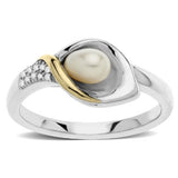 Sterling Silver and 14k Yellow Gold Freshwater Cultured Pearl and Diamond Ring - 04AB11