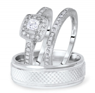 1/2 Carat T.W. Princess, Round Cut Diamond Wedding Set - 04RG06