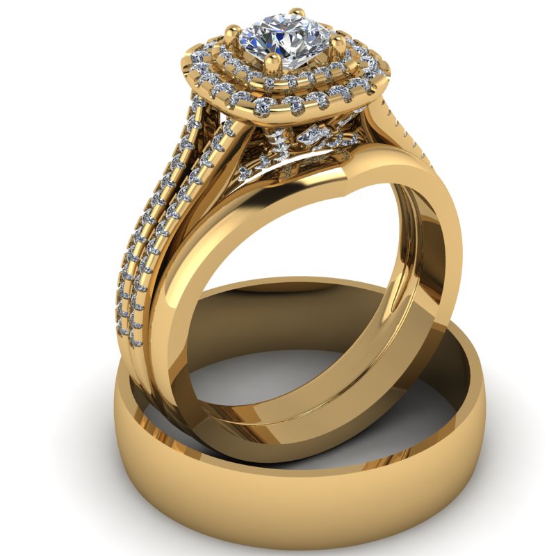 1.13ct Brilliant Cut Diamond Double Halo Gold Complete Set - 04US09C