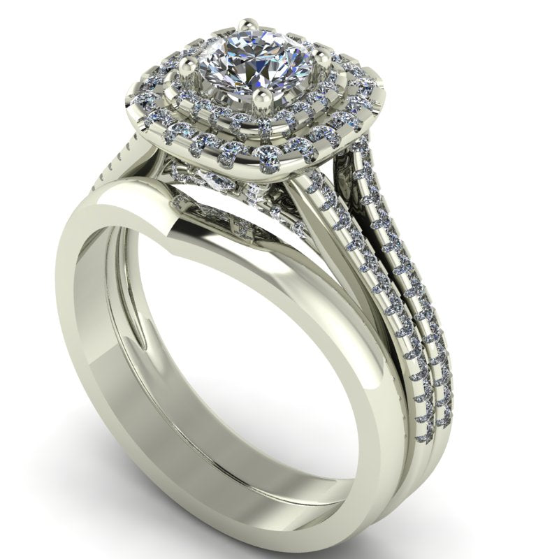 1.13ct Brilliant Cut Diamond Double Halo Gold Bridal Set - 04US09B