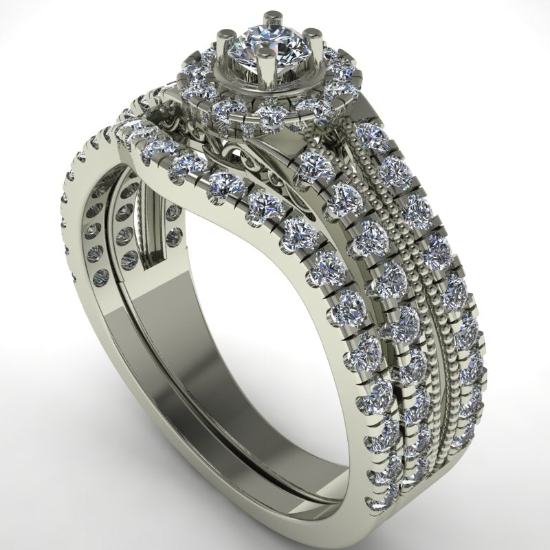 0.8ct Brilliant Diamond Gold Halo Bridal Set - 04US50