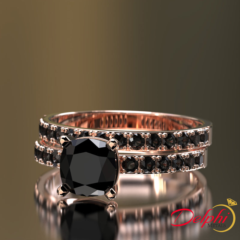 Cushion Cut Onyx Gold Bridal Set - 04US53