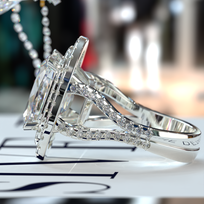 9.83ct Cushion cut Double Halo Split Shank Gold Engagement Ring - 04US60