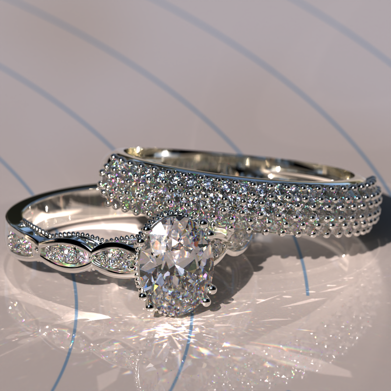 1.81ct Oval Gold Pave Bridal Set - 04US71