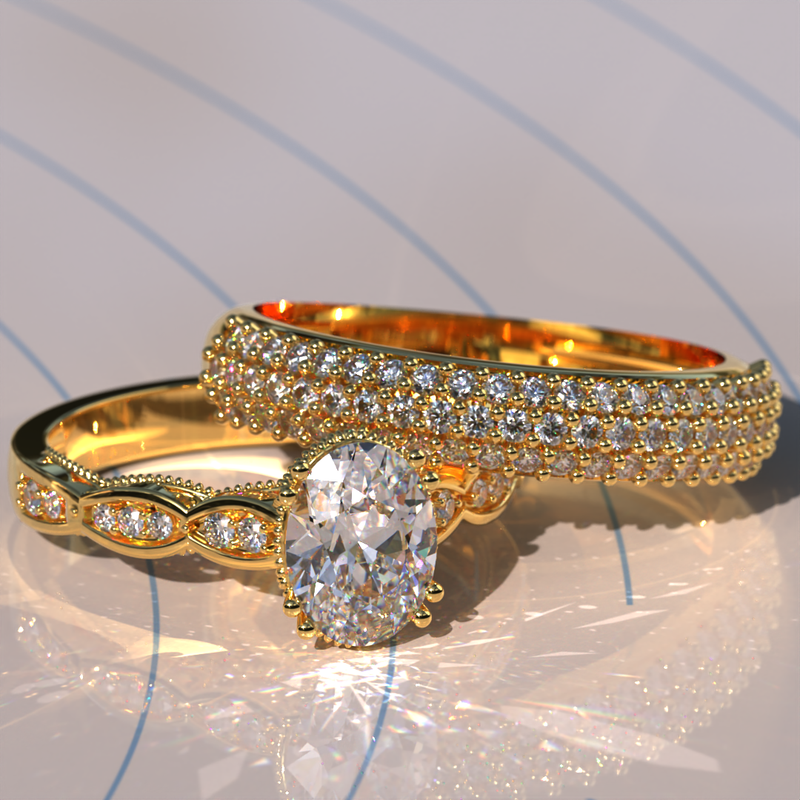 1.81ct Oval Gold Pave Bridal Set - 04US71