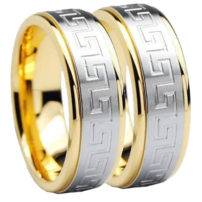 2X 8MM Titanium Gold IP Silver Satin Celtic Design Wedding Band - 05AB01