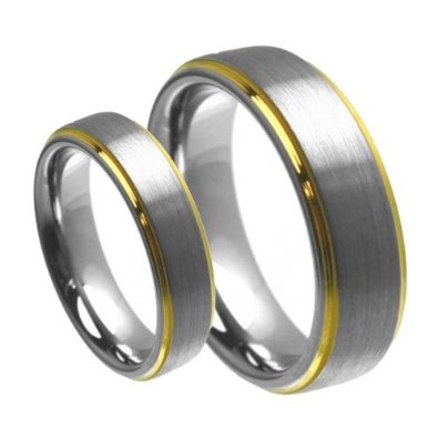 8mm/6mm Brushed Center with Gold Step Edge Wedding Band - 05Ab21