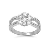 Sterling Silver Flower Cluster Engagement Ring - 05AB25