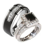 His & Her 3 Piece Black & White Cz Wedding Ring Set - 05Ab77