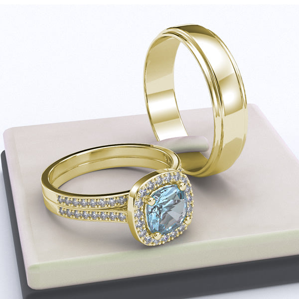 Gold with Aquamarine Complete Wedding Set - 05GG40