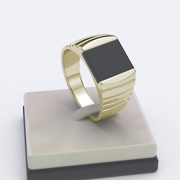Gold with Black Onyx Men's Signet Ring - 05GG42
