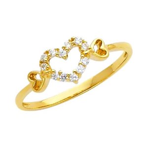 Yellow Gold Heart Solitaire Round-cut Promise Ring Band